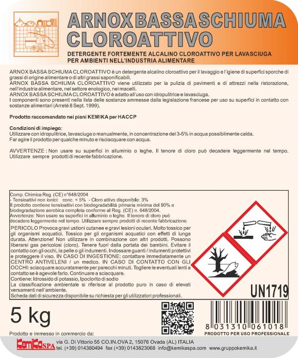 Detergente Arnox Bassa Schiuma Cloroattivo Kg 5