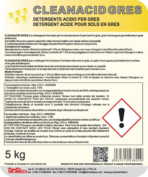 Detergente acido per gres Cleanacid Gres Lt 5