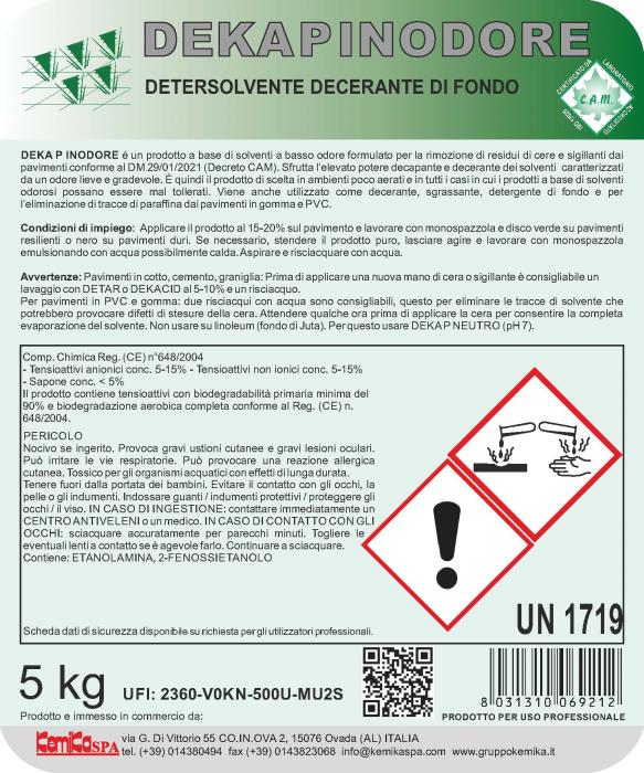 Detergente solvente Deka P Inodore lt 5