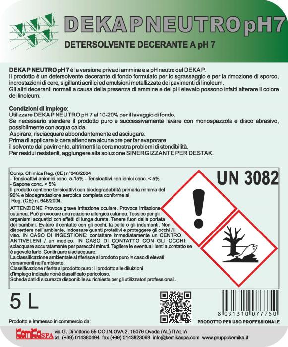 Detergente solvente Deka P Neutro lt 5