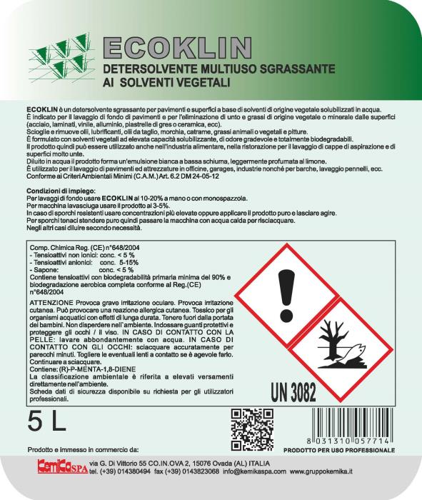 Detergente solvente Ecoklin lt 1