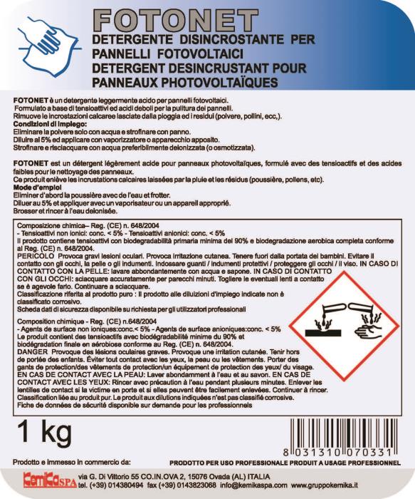 Fotonet Detergente Acido Pannelli solari Lt 5