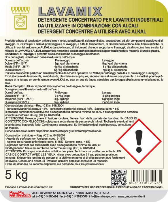 Lavamix Kg 20 - Detergente Concentrato per lavanderie industriali