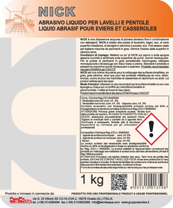 Nick Lt 1 - Abrasivo Liquido per lavelli, pentole e superfici metalliche