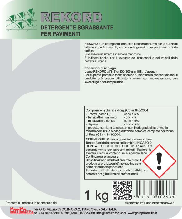 Detergente Sgrassante per pavimenti Rekord Lt 5