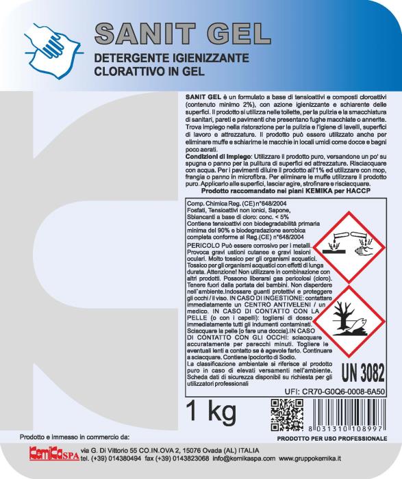 Detergente CLOROATTIVO disinfettante Sanit Gel LT 1
