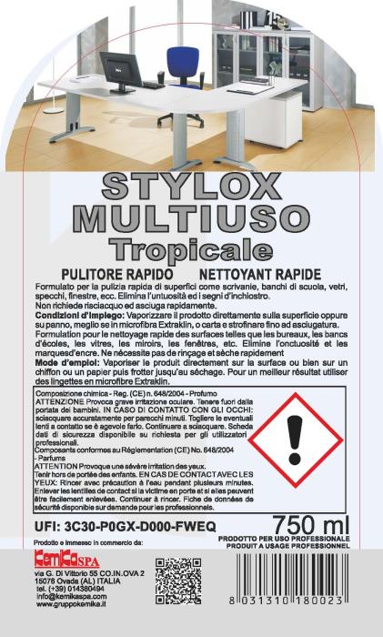 Stylox Multiuso ml 750 Pulitore rapido per vetri, scrivanie e banchi