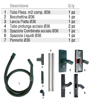 tubo felss, bocchetta, lancia, tubo prolunga,spazzola, pennello